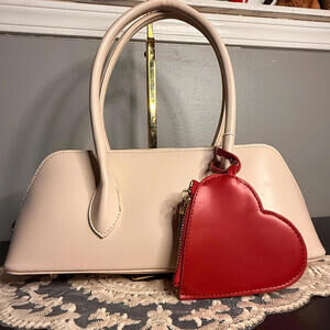 Urban Expressions Beige Structured Satchel with Red Heart Coin Pouch NWT